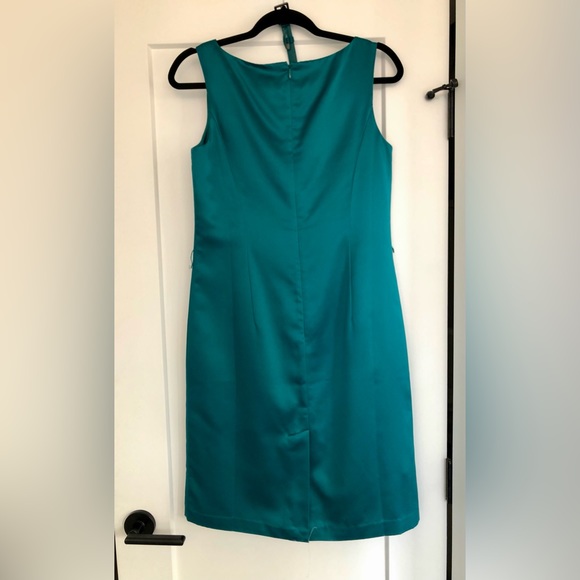 NWT Ann Taylor Peacock Blue Satin Sheath Dress w Belt - Picture 3 of 5